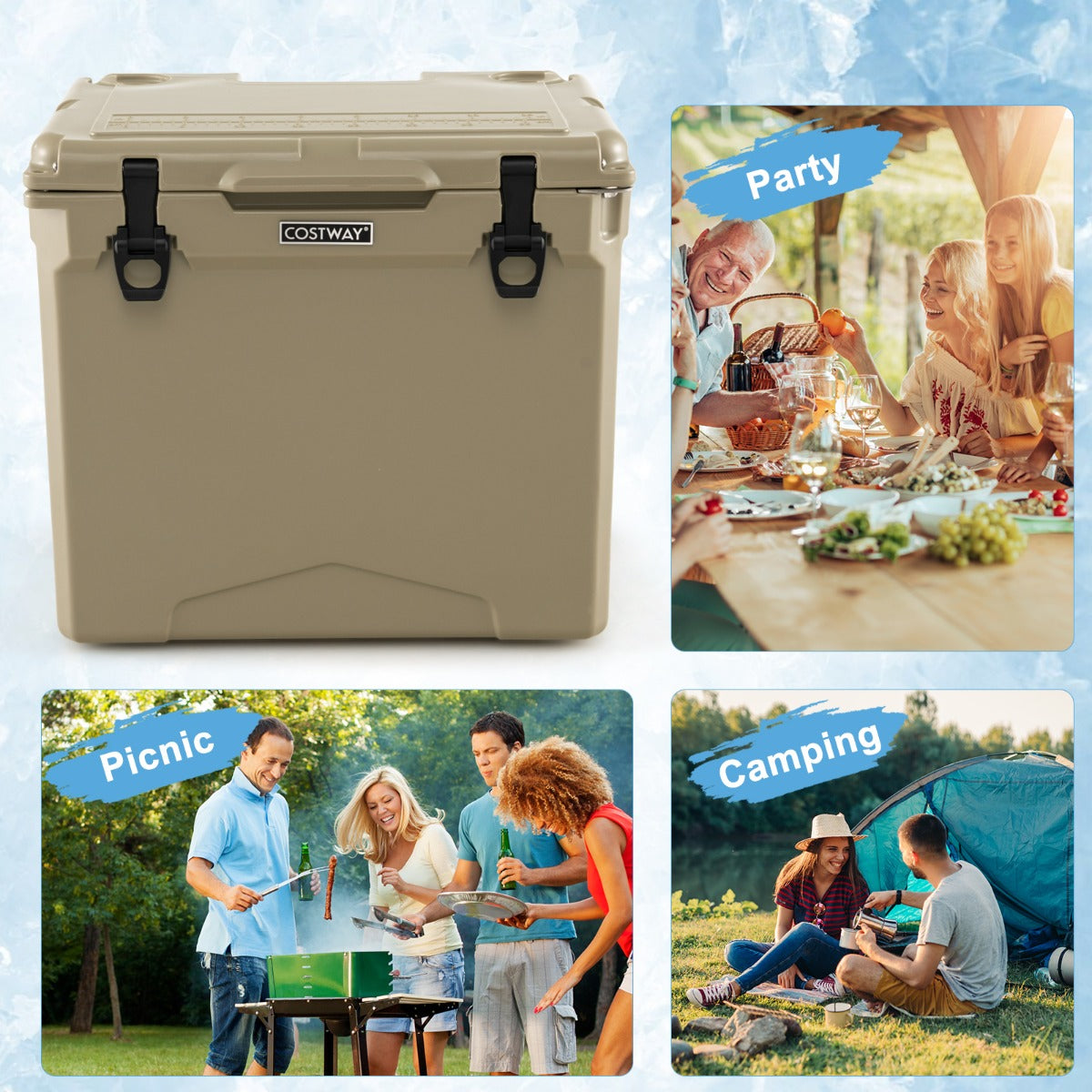 Costway Cooler with Wheels and Handle for Beach/Camping-Beige