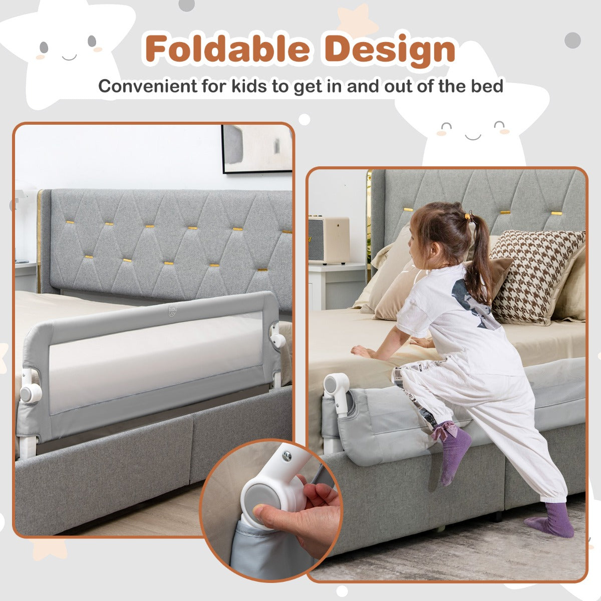 Toddler Bed Rail Guard with Adjustable Safety Strap for Baby