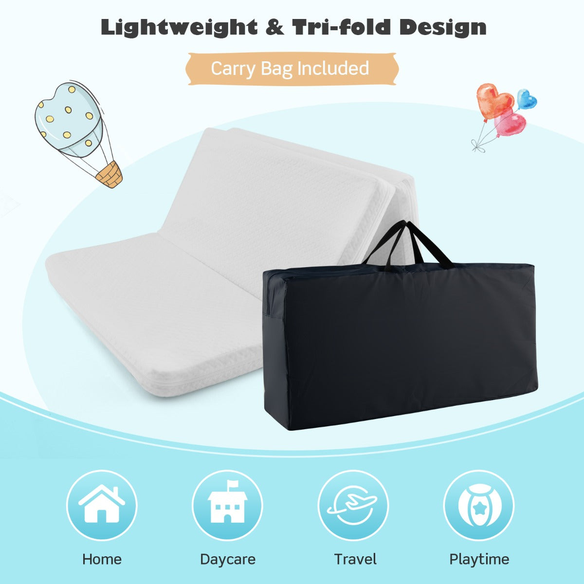 Costway Tri-fold Baby Foam Mattress with Carrying Bag for Travel
