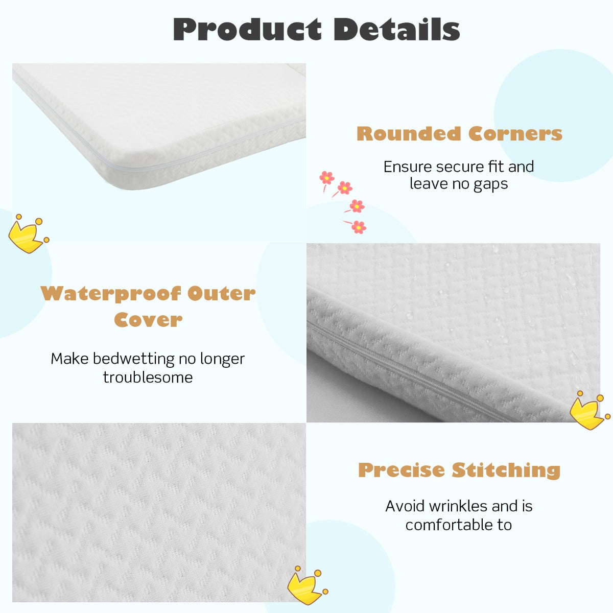 Costway Tri-fold Baby Foam Mattress with Carrying Bag for Travel