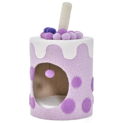 Costway Bubble Tea Cat Tree Tower Cat Condo Furniture with Scratching Post-Purple
