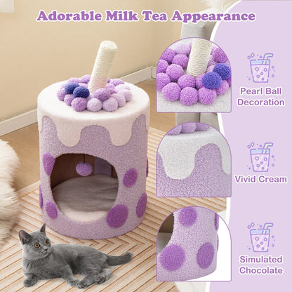 Costway Bubble Tea Cat Tree Tower Cat Condo Furniture with Scratching Post-Purple