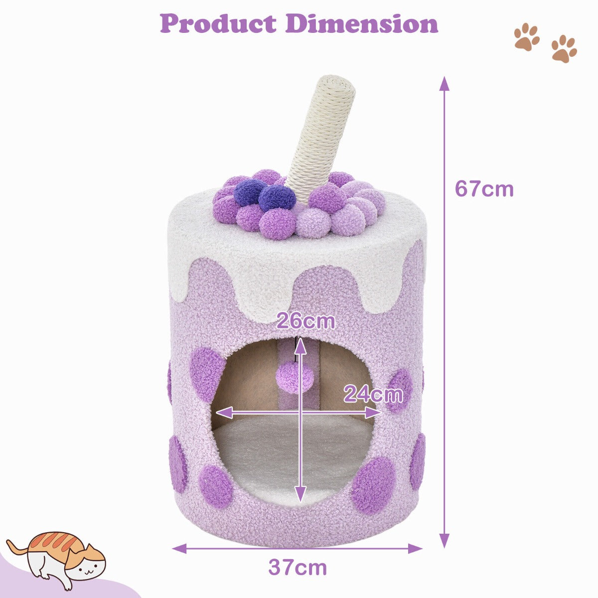 Costway Bubble Tea Cat Tree Tower Cat Condo Furniture with Scratching Post-Purple