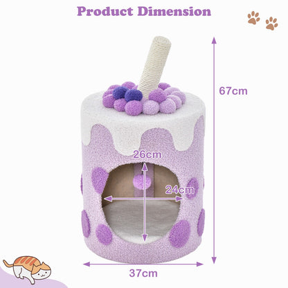 Costway Bubble Tea Cat Tree Tower Cat Condo Furniture with Scratching Post-Purple