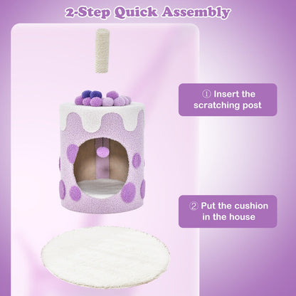 Costway Bubble Tea Cat Tree Tower Cat Condo Furniture with Scratching Post-Purple