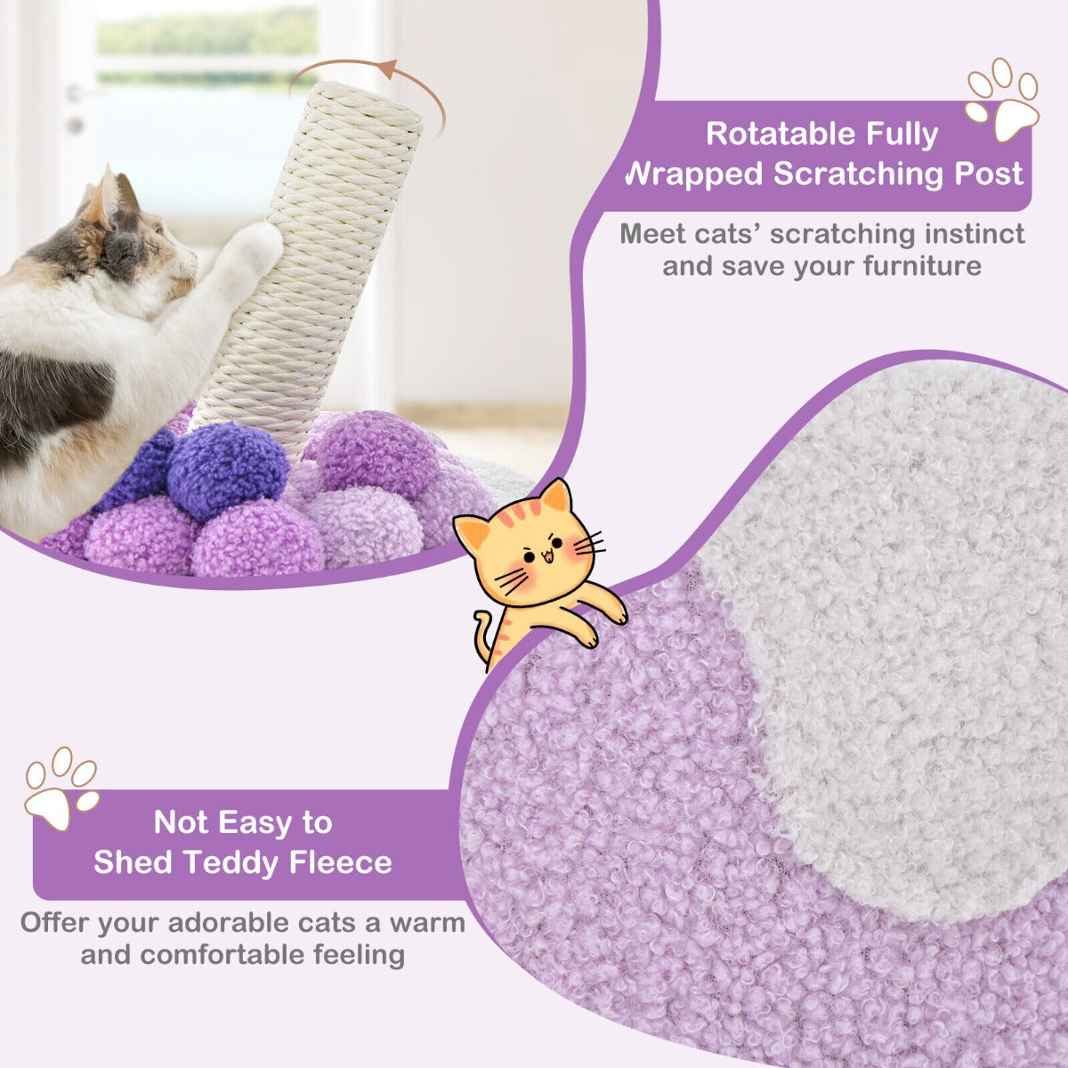 Costway Bubble Tea Cat Tree Tower Cat Condo Furniture with Scratching Post-Purple