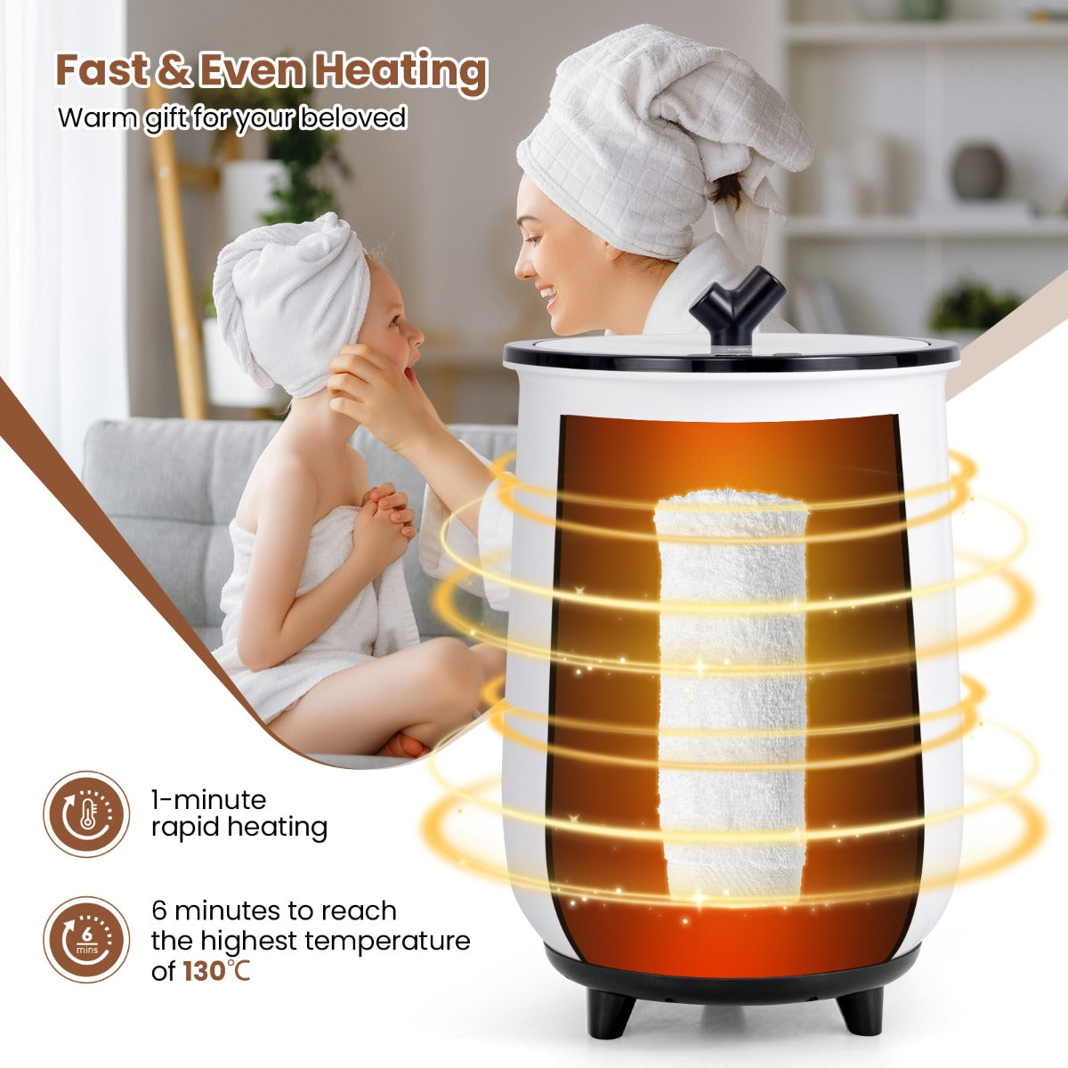 23L Large Luxury Bucket-Style Towel Warmer with Fragrant Disc Holder-Black