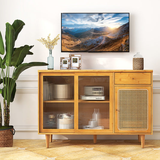 Costway Buffet Cabinet with Storage and Tempered Glass Sliding Doors for Living Room, Entryway, Hallway