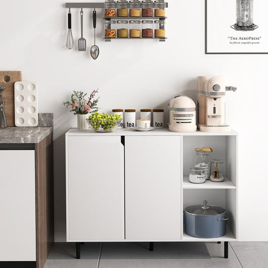 106cm Sideboard Buffet Cabinet with 2 Doors and Adjustable Shelves-White
