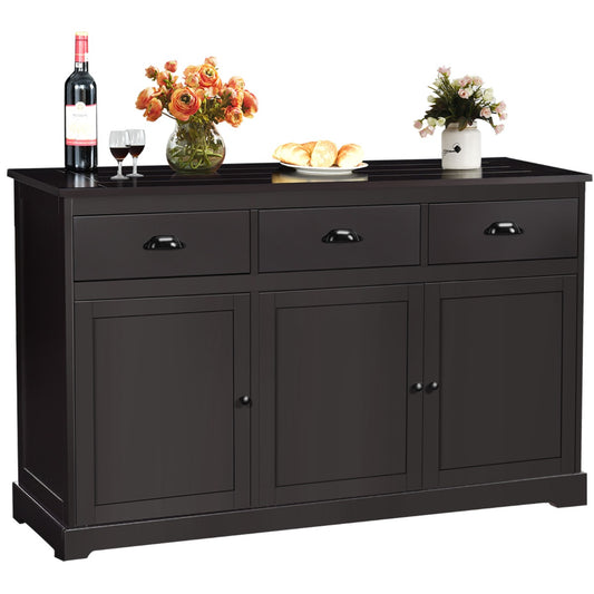 Costway 136 cm x 42.5 cm Sideboard Cabinet with 2 Cabinets and 3 Drawers-Brown