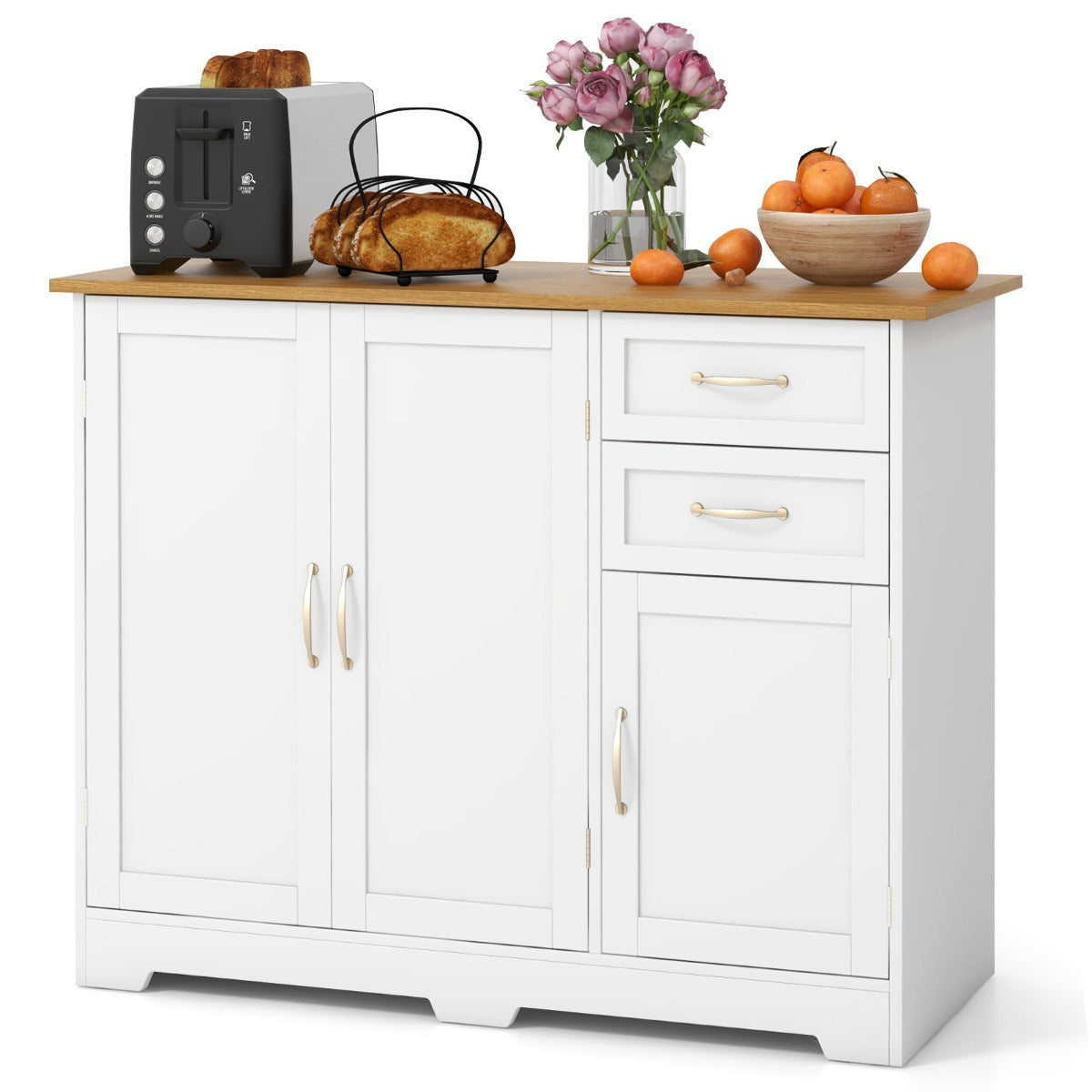 Buffet Sideboard Storage Cabinet with Spacious Table Top-White