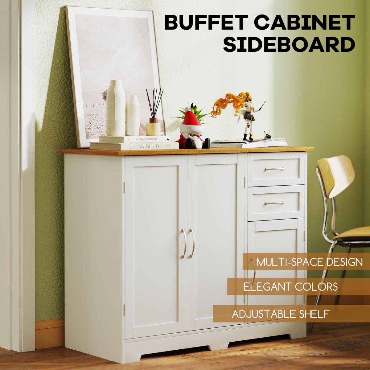 Buffet Sideboard Storage Cabinet with Spacious Table Top-White