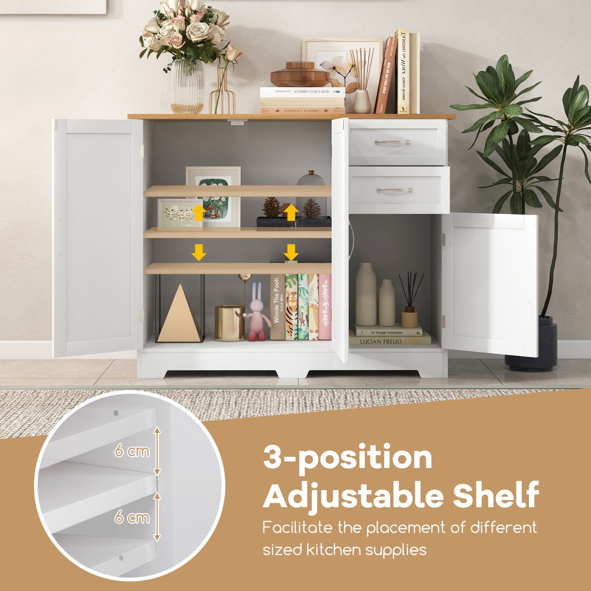 Buffet Sideboard Storage Cabinet with Spacious Table Top-White