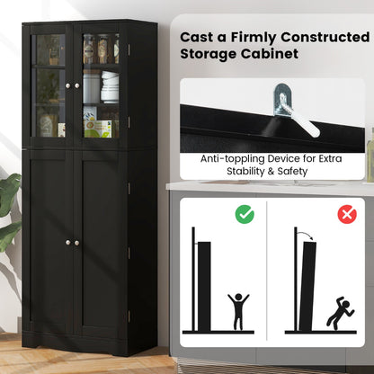 Buffet Sideboard with Dual Tempered Glass Doors and Shelves-Black