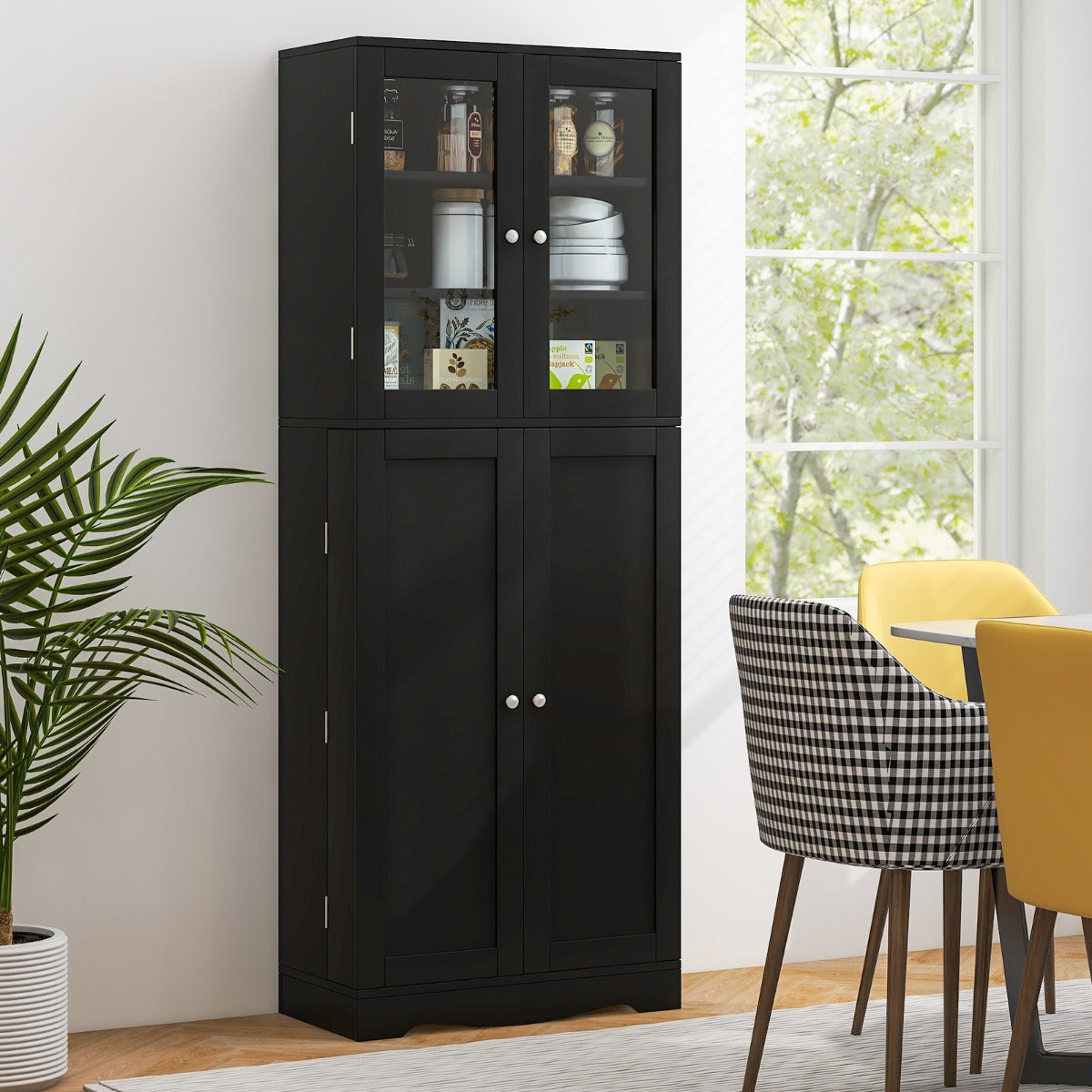 Buffet Sideboard with Dual Tempered Glass Doors and Shelves-Black