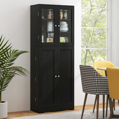 Buffet Sideboard with Dual Tempered Glass Doors and Shelves-Black