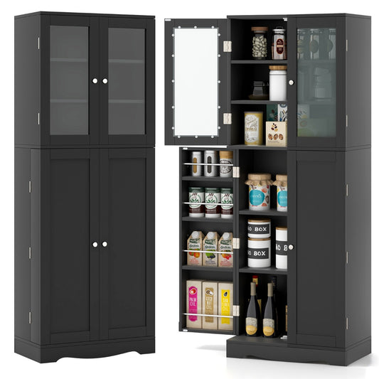 Buffet Sideboard with Dual Tempered Glass Doors and Shelves-Black