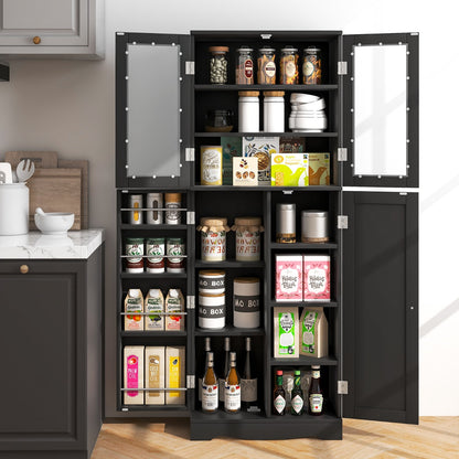 Buffet Sideboard with Dual Tempered Glass Doors and Shelves-Black