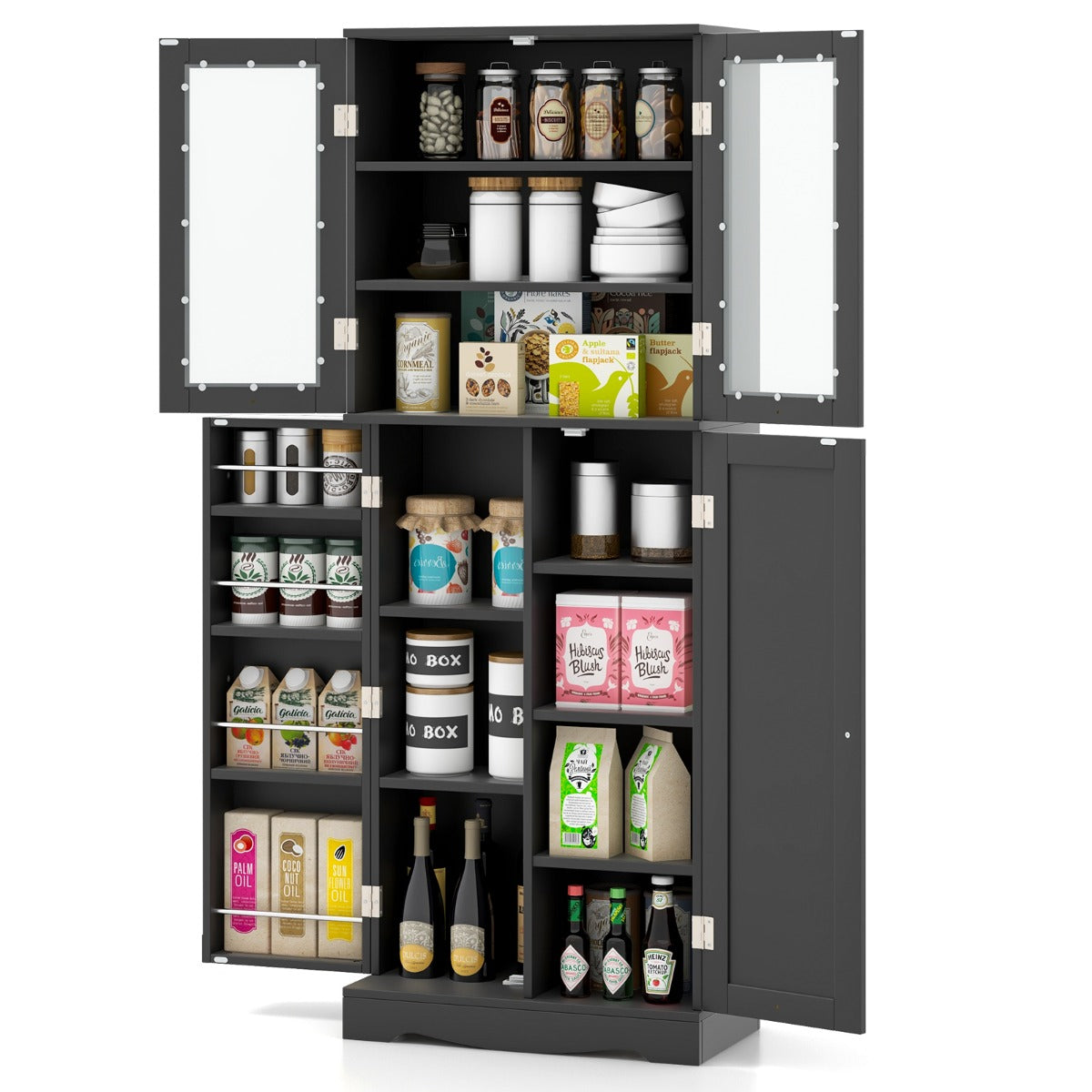 Buffet Sideboard with Dual Tempered Glass Doors and Shelves-Black
