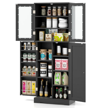 Buffet Sideboard with Dual Tempered Glass Doors and Shelves-Black