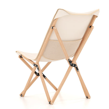 Butterfly Folding Chair Set of 2  with Storage Pocket and Sturdy Base-Beige