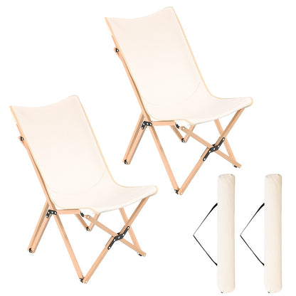 Butterfly Folding Chair Set of 2  with Storage Pocket and Sturdy Base-Beige