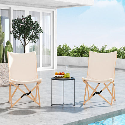 Butterfly Folding Chair Set of 2  with Storage Pocket and Sturdy Base-Beige