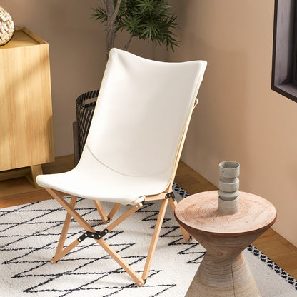 Butterfly Folding Chair Set of 2  with Storage Pocket and Sturdy Base-Beige