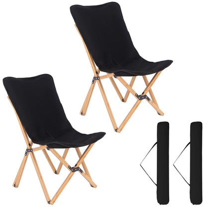 Butterfly Folding Chair Set of 2  with Storage Pocket and Sturdy Base-Black
