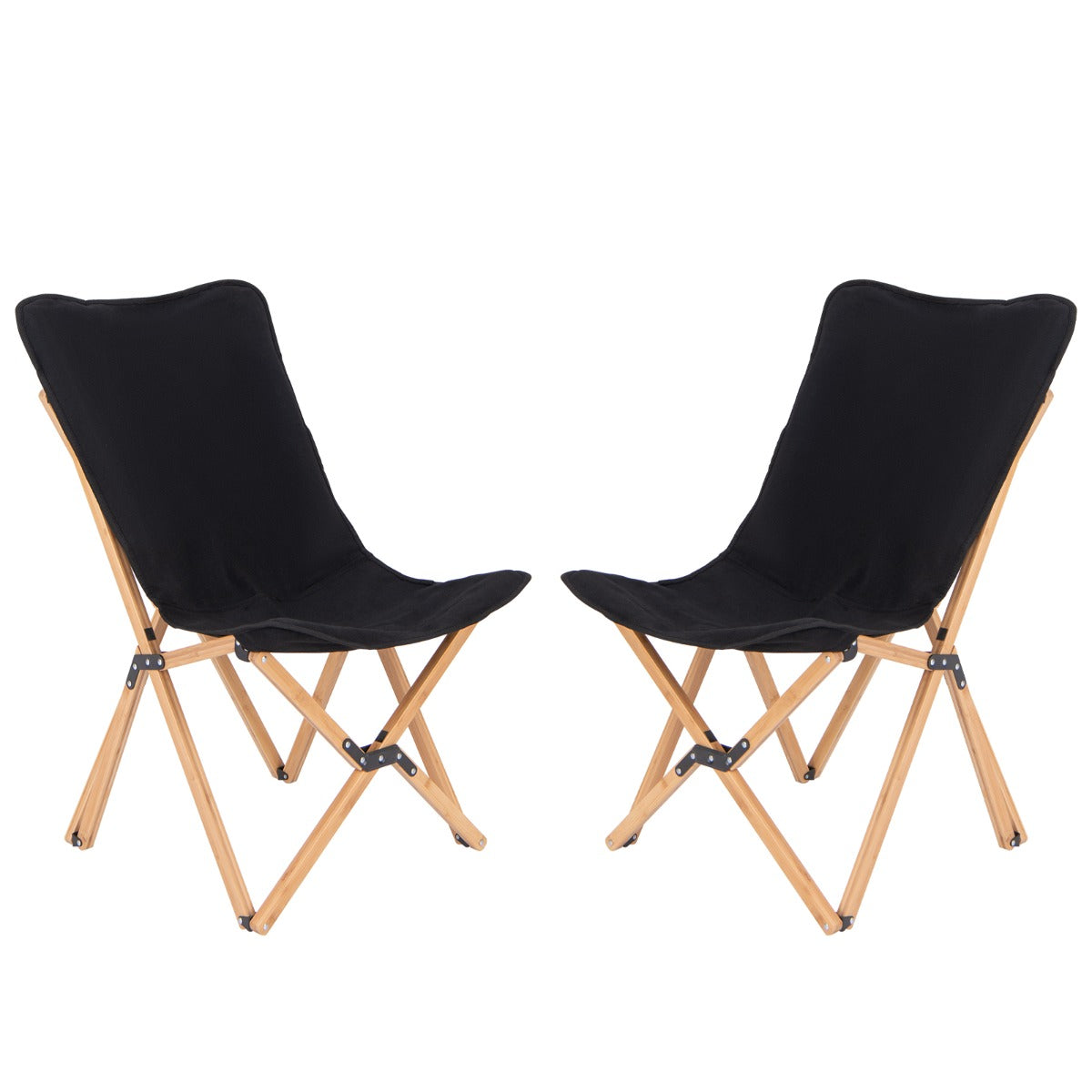 Butterfly Folding Chair Set of 2  with Storage Pocket and Sturdy Base-Black