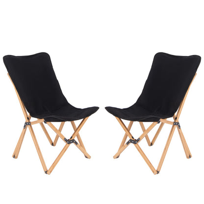 Butterfly Folding Chair Set of 2  with Storage Pocket and Sturdy Base-Black