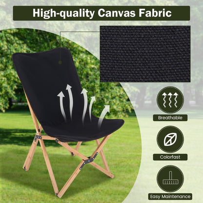 Butterfly Folding Chair Set of 2  with Storage Pocket and Sturdy Base-Black