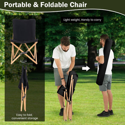 Butterfly Folding Chair Set of 2  with Storage Pocket and Sturdy Base-Black