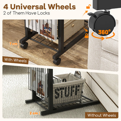 C Shaped Side Table Height Adjustable with Detachable and Lockable Wheels-Brown