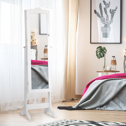 White Jewelry Armoire with Mirror, LED Lights, and Lockable Storage