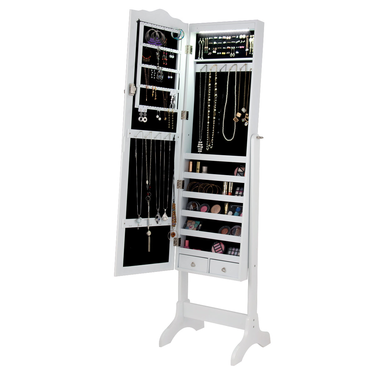 Costway Jewelry Armoire Cabinet Organizer with Cheval Mirror-White