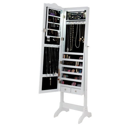 Costway Jewelry Armoire Cabinet Organizer with Cheval Mirror-White