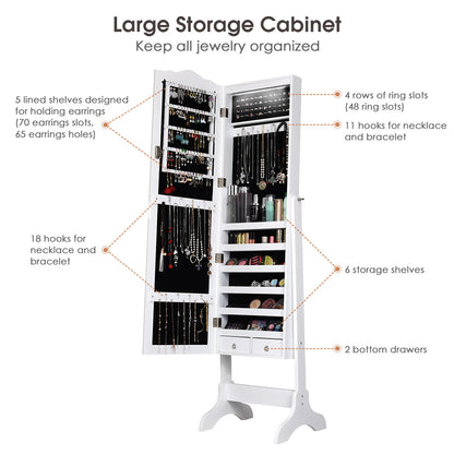 Costway Jewelry Armoire Cabinet Organizer with Cheval Mirror-White