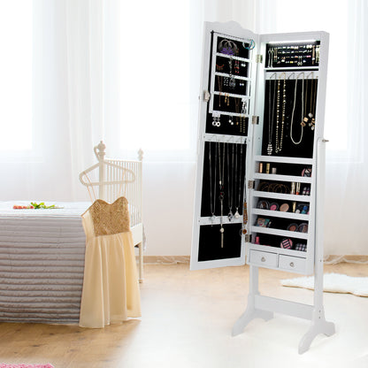Costway Jewelry Armoire Cabinet Organizer with Cheval Mirror-White