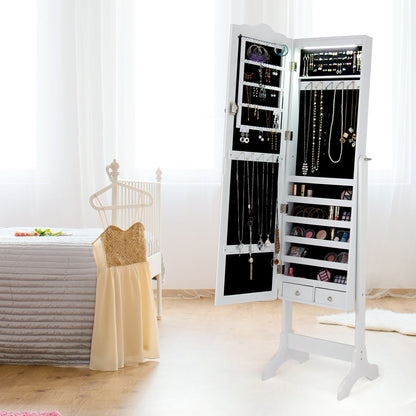 White Jewelry Armoire with Mirror, LED Lights, and Lockable Storage