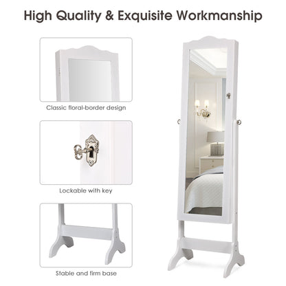 Costway Jewelry Armoire Cabinet Organizer with Cheval Mirror-White