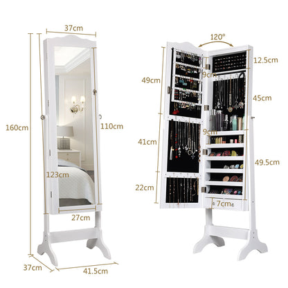 Costway Jewelry Armoire Cabinet Organizer with Cheval Mirror-White