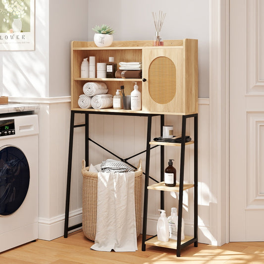 Over The Toilet Storage Cabinet with PE Rattan Door and Adjustable Shelf-Natural