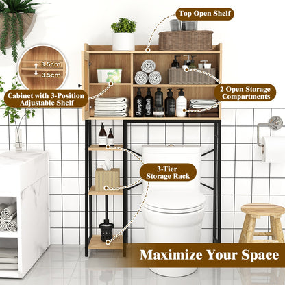 Over The Toilet Storage Cabinet with PE Rattan Door and Adjustable Shelf-Natural
