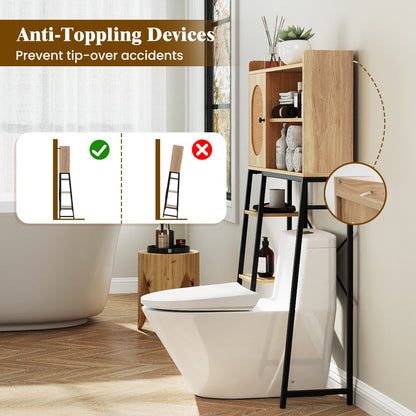Over The Toilet Storage Cabinet with PE Rattan Door and Adjustable Shelf-Natural
