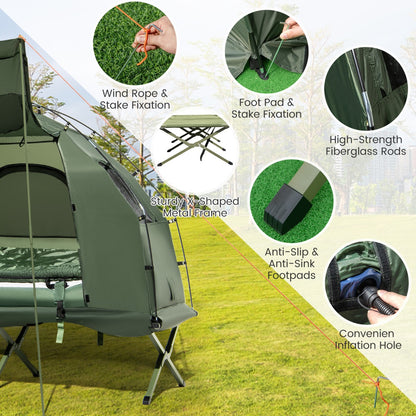 1-Person Camping Tent Cot with Air Mattress and Carry Bag for Picnic, Trip