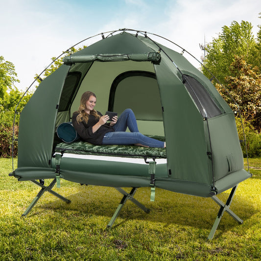 1-Person Camping Tent Cot with Air Mattress and Carry Bag for Picnic, Trip