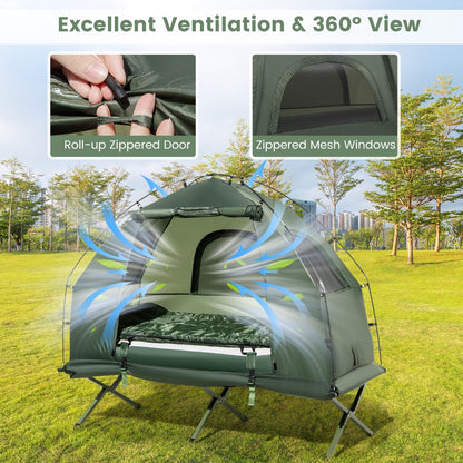 1-Person Camping Tent Cot with Air Mattress and Carry Bag for Picnic, Trip