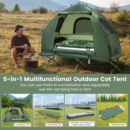 1-Person Camping Tent Cot with Air Mattress and Carry Bag for Picnic, Trip