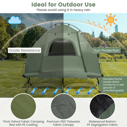 1-Person Camping Tent Cot with Air Mattress and Carry Bag for Picnic, Trip